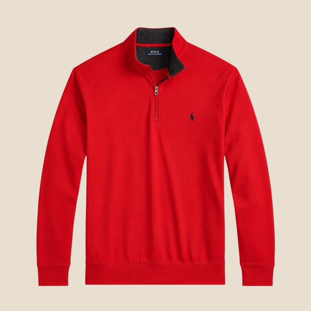 Polo Ralph Lauren Luxury Red Jersey Quarter-Zip Pullover Men's Size XL